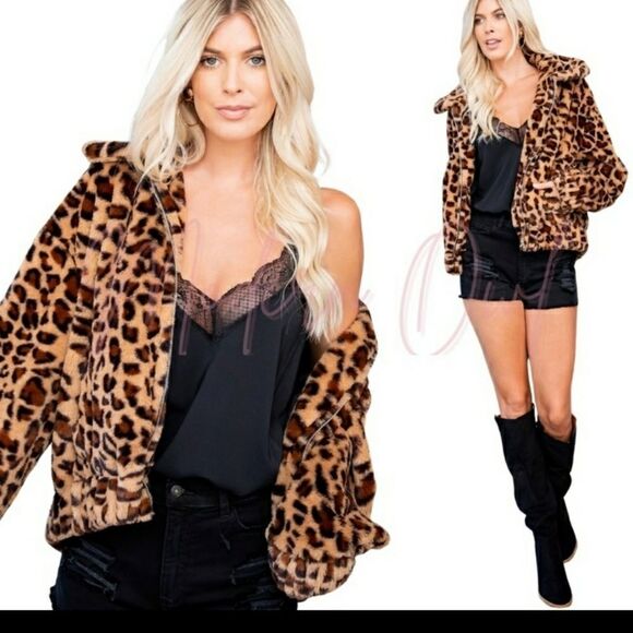 Plus size 1x-2x & 2x-3x leopard faux fur jacket feels like real fur - Picture 2 of 14